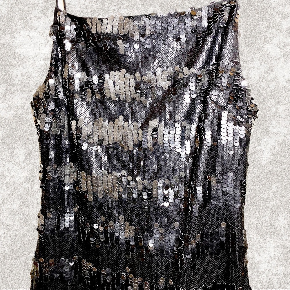BLACK SWAN Gunmetalβ Metallic Sequined Mini Party Dress, Size Small - Picture 3 of 10